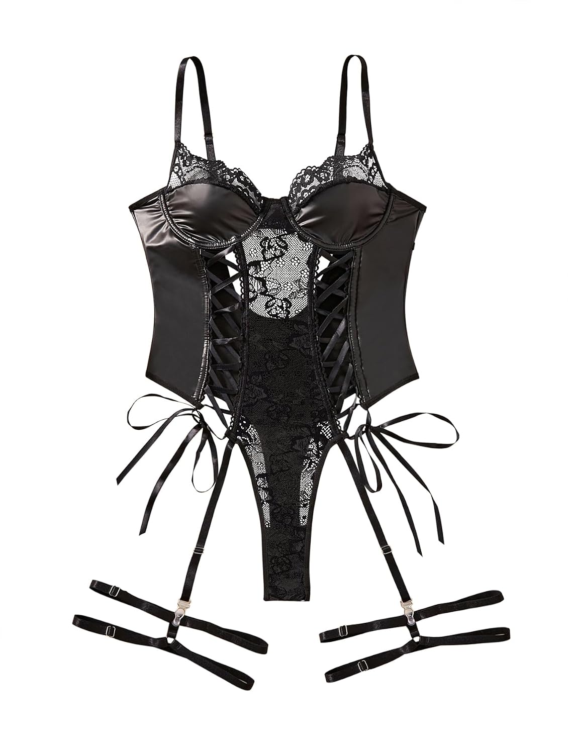 Lilosy Leather Strappy Lace Teddy Bodysuit — image 5