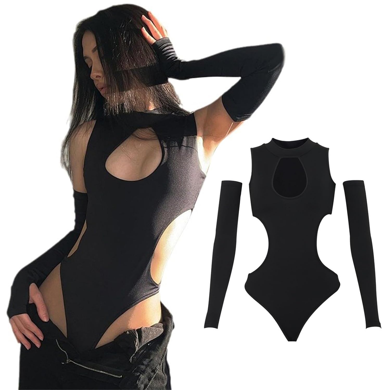 SEXYTINE Y2K Hollow Out Long Sleeve Bodysuit