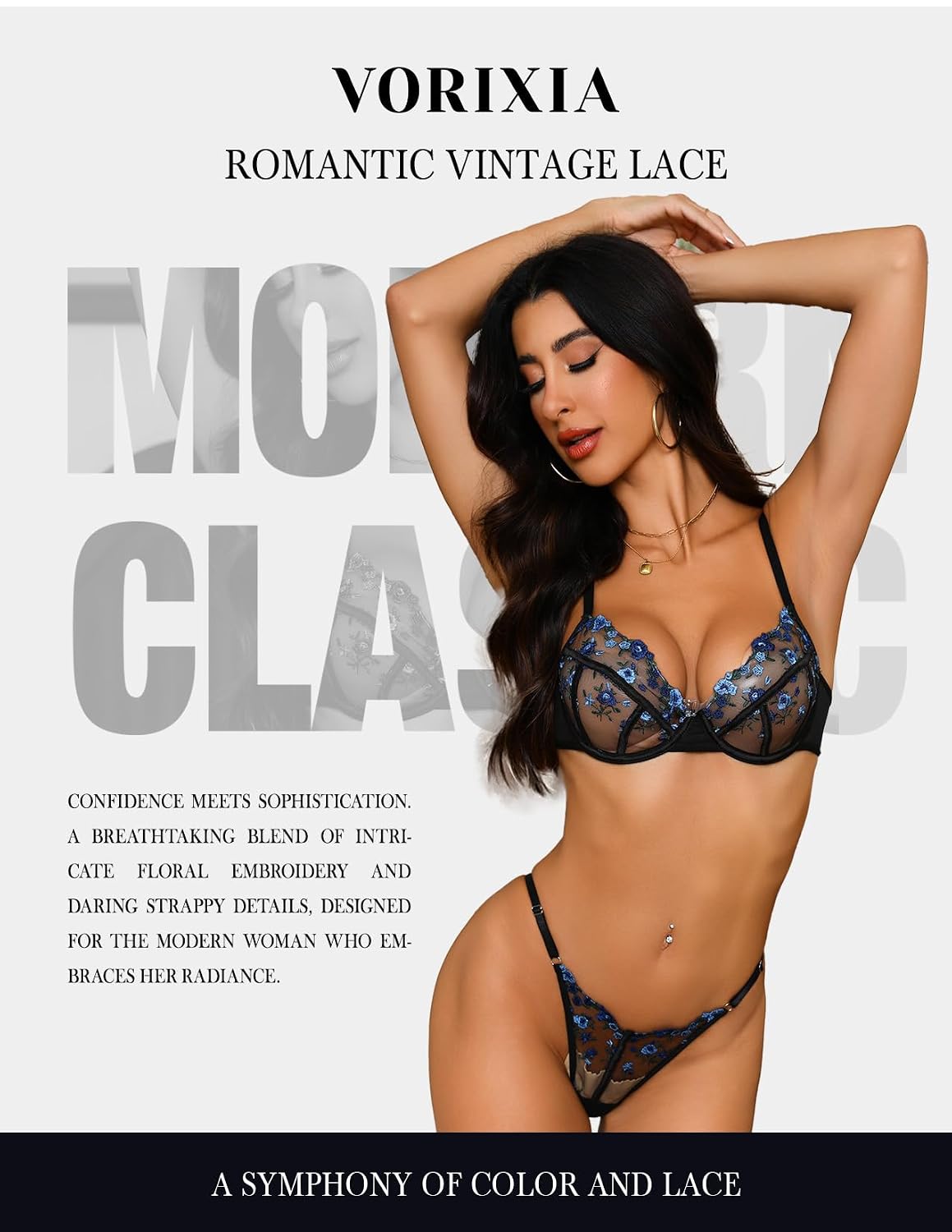 VORIXIA Sheer Floral Embroidery Babydoll Set — image 2