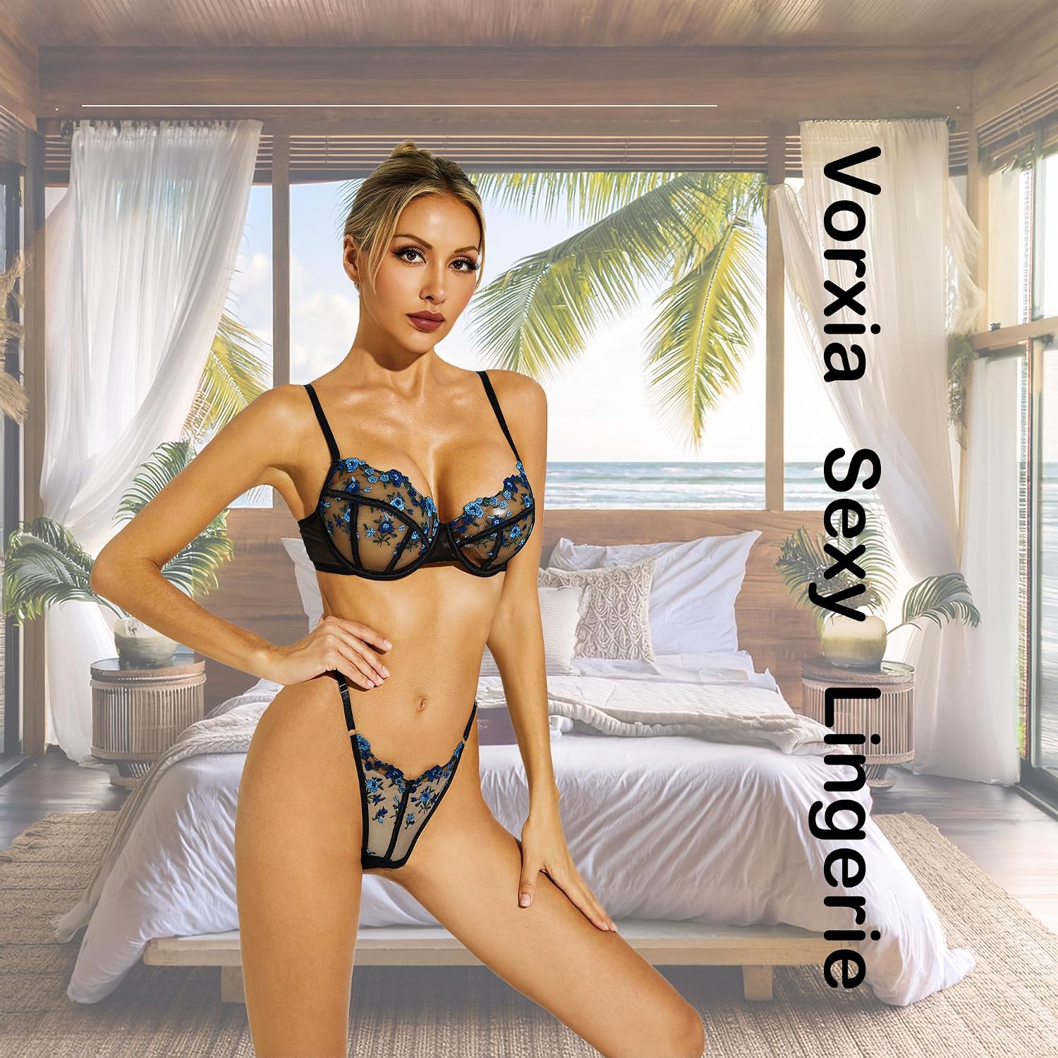 VORIXIA Sheer Floral Embroidery Babydoll Set — image 8