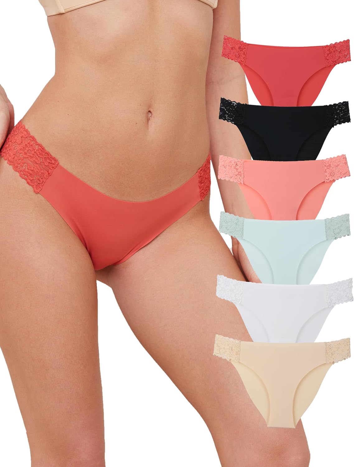 Ameetorie Women's Seamless Lace Cheeky Panties 6-Pack