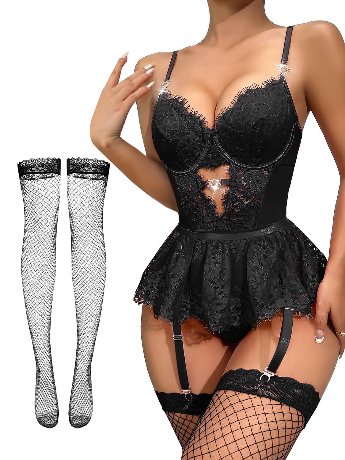 Lilosy 3-Piece Lingerie Set with Corset & Garter