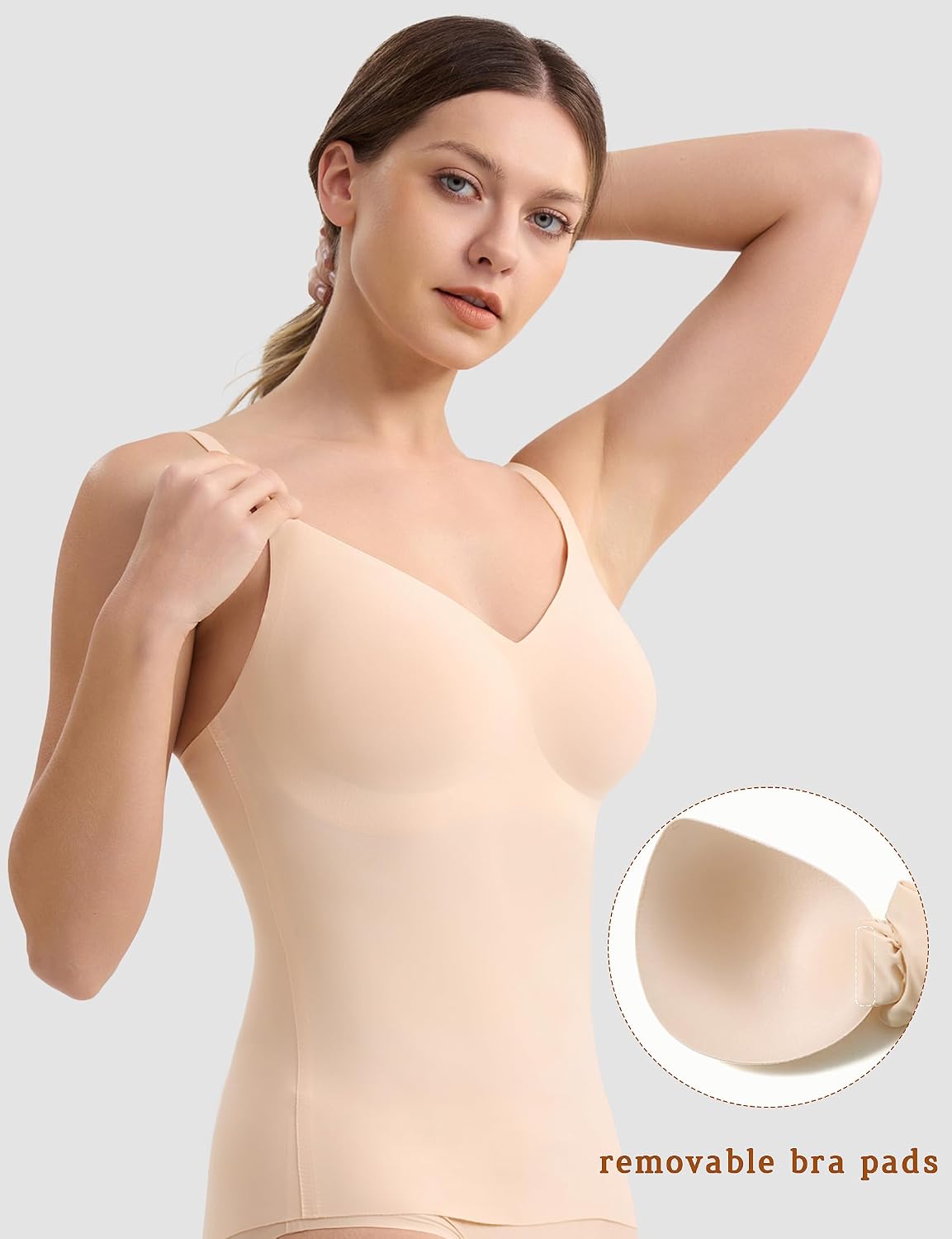 GXOULRRA Seamless V-Neck Camisole with Built-In Bra — image 3