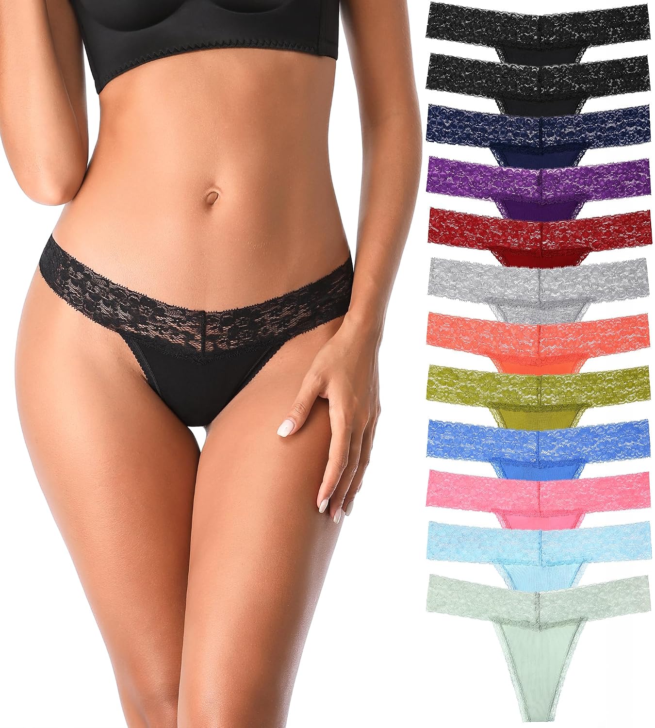IROCUE Women's Cotton Lace Thong Pack