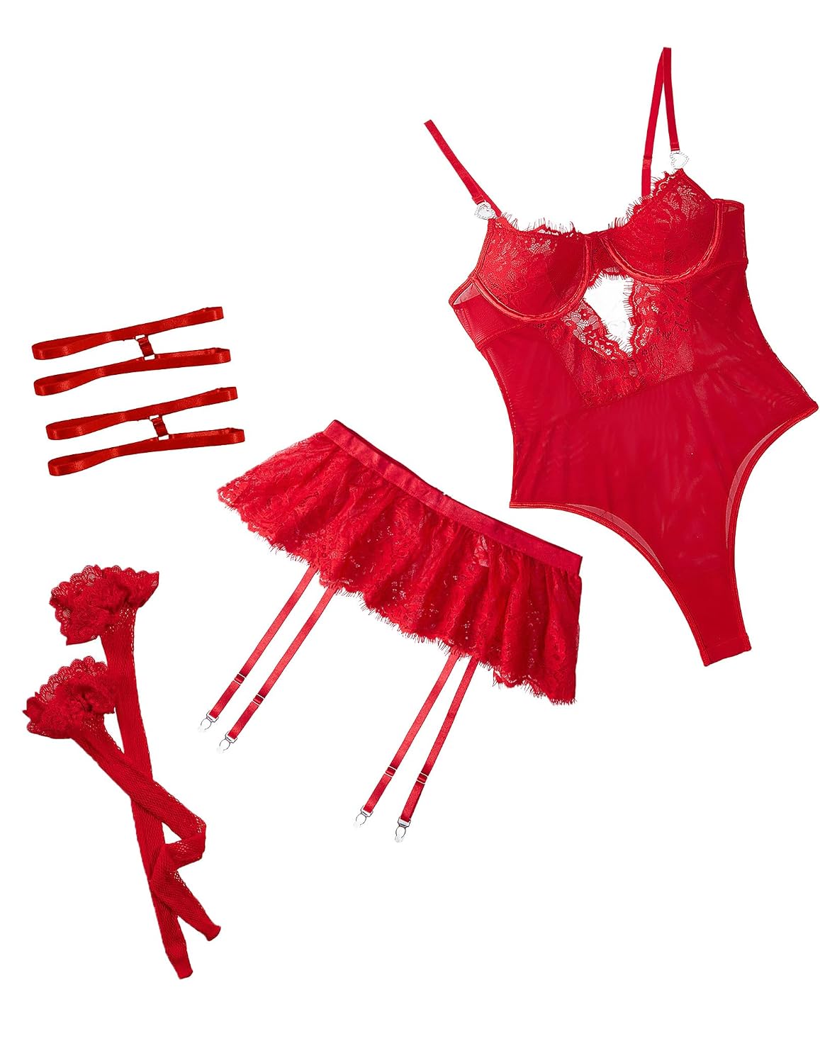 Alrovetoney Lace Bodysuit Set with Garter Belt & Stockings — image 3