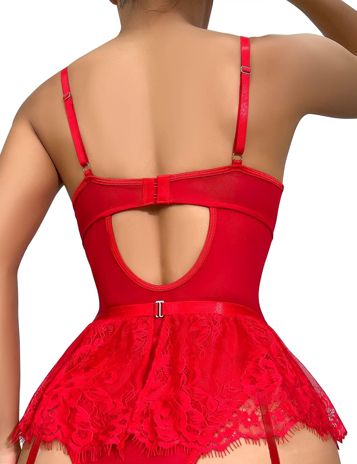Alrovetoney Lace Bodysuit Set with Garter Belt & Stockings — image 4