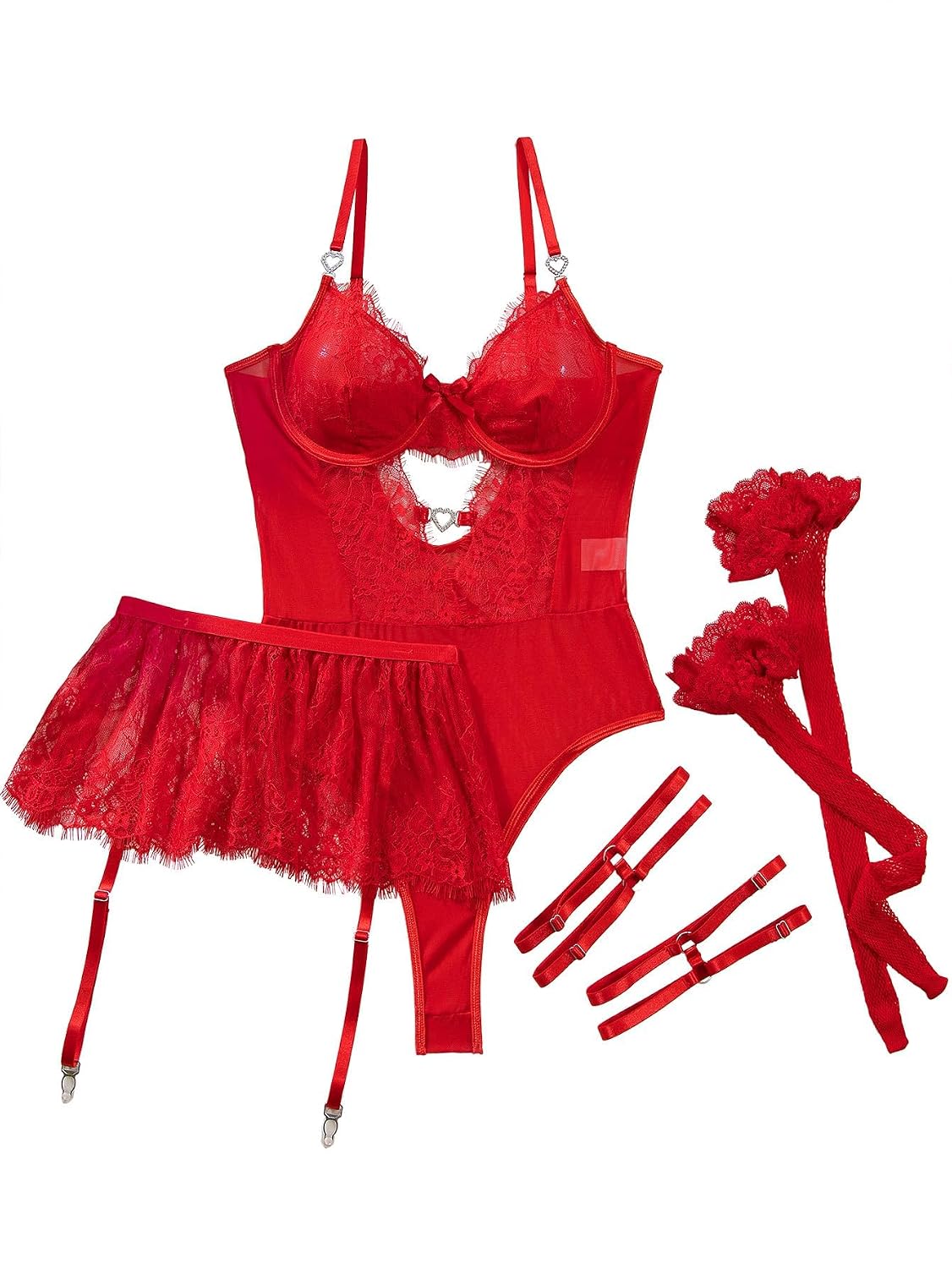 Alrovetoney Lace Bodysuit Set with Garter Belt & Stockings — image 9