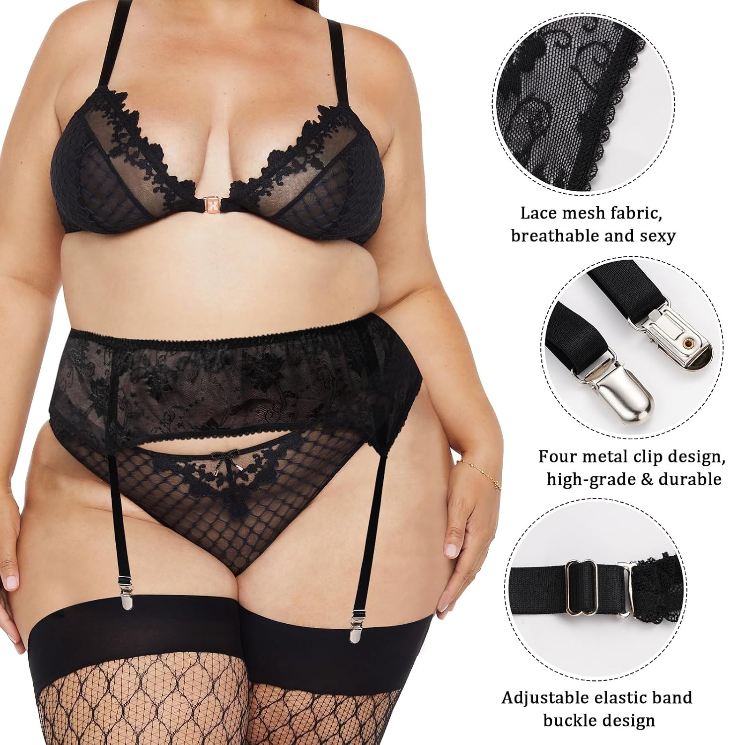 Moon Wood Plus Size Lace Mesh Garter Belt — image 3