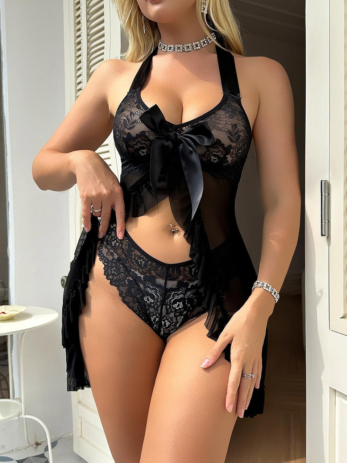 Foxiny Sheer Mesh Lace Babydoll Set — image 6