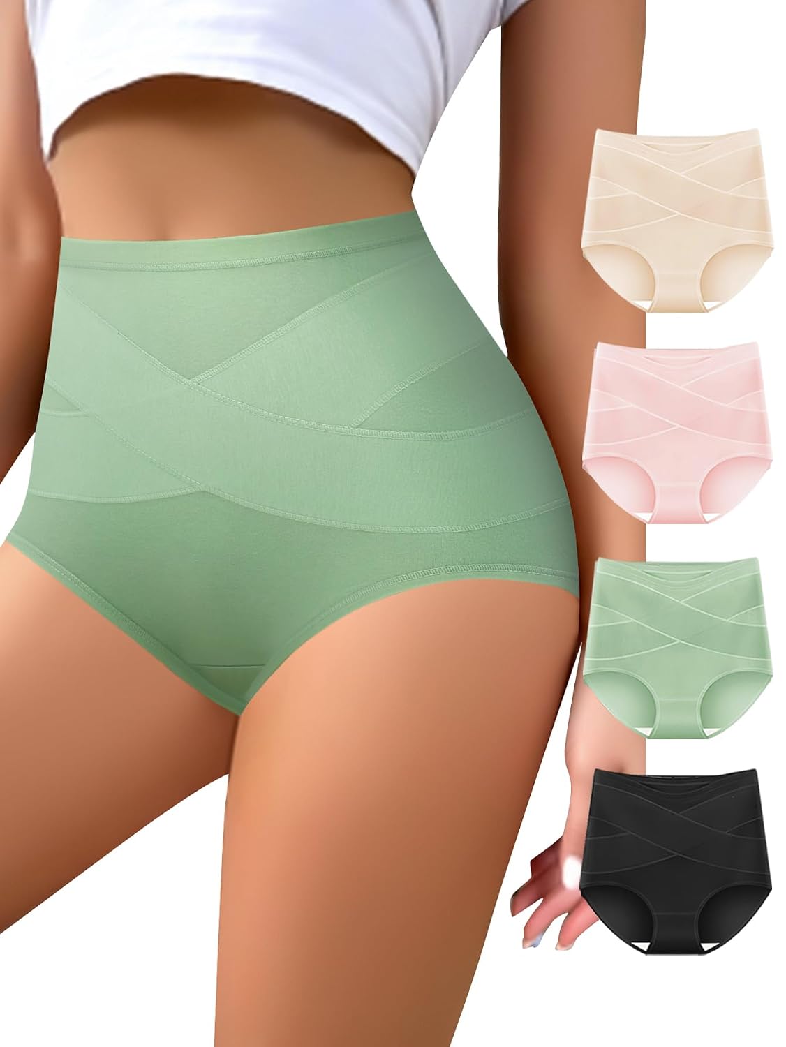 QUASTI Women's High Waisted Cotton Briefs 4 Pack