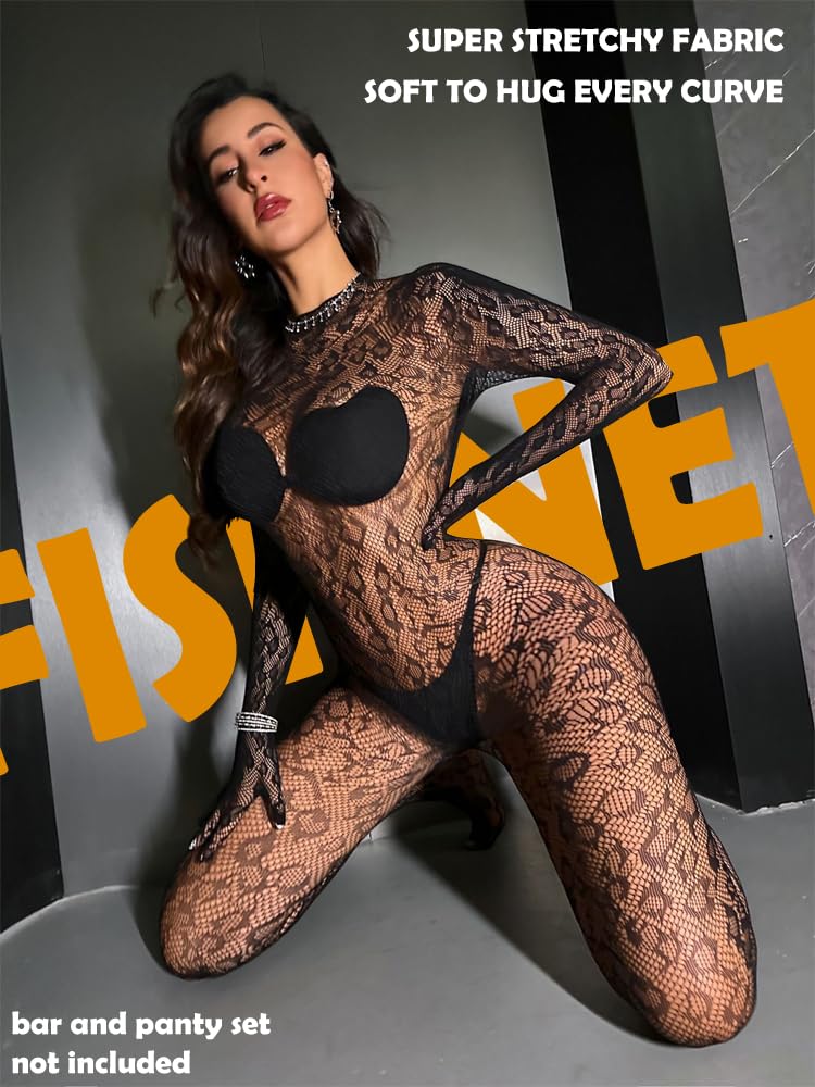 Koinus Black Fishnet Bodysuit Bodystocking for Women — image 2
