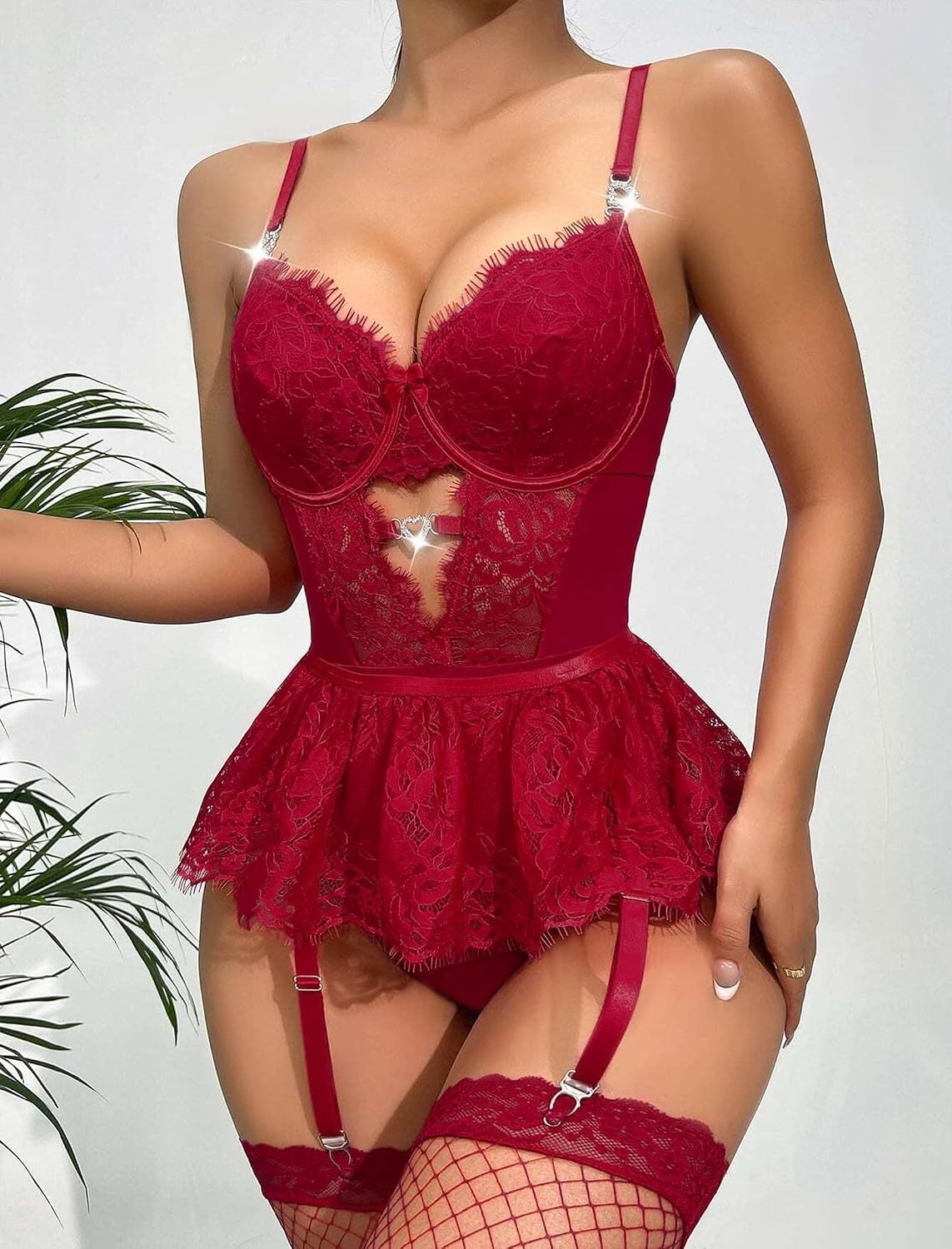 Alrovetoney Lace Bodysuit with Garter Belt & Stockings — image 7