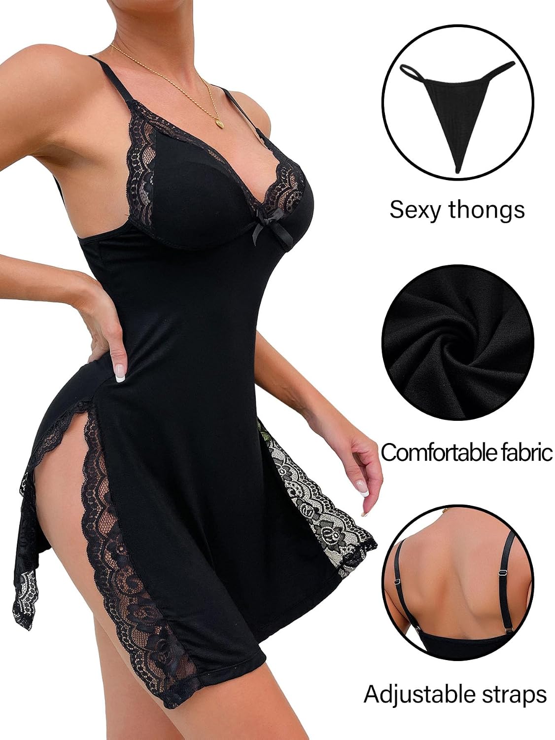 Foxiny Floral Lace Babydoll Lingerie Set with Thong — image 2