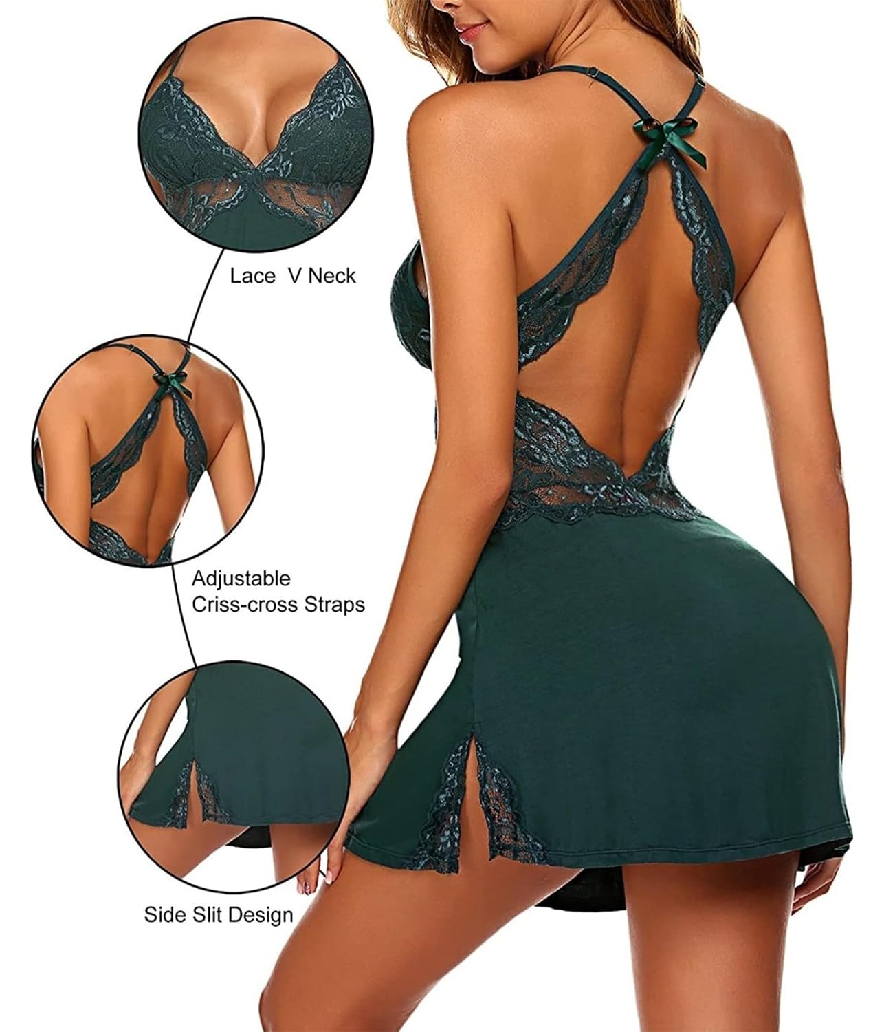 XJG Modal Lace Side Slit Chemise — image 3