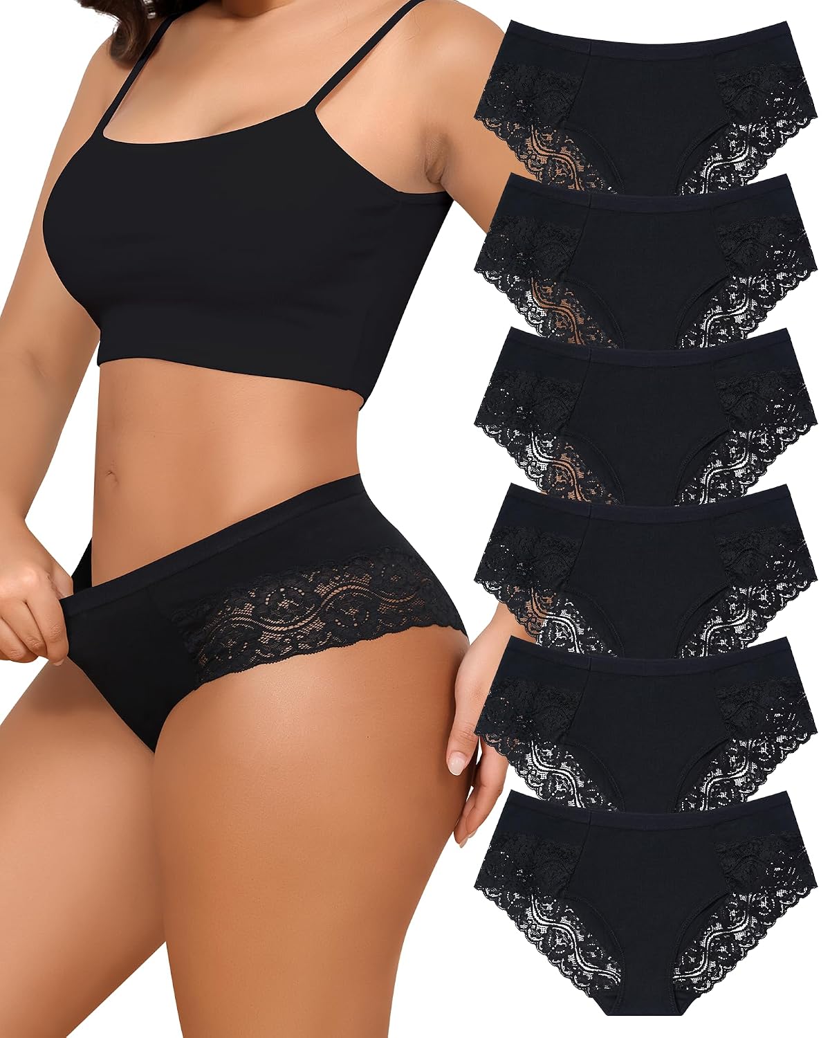 LEVAO Cotton Lace Cheeky Bikini Panties 6 Pack