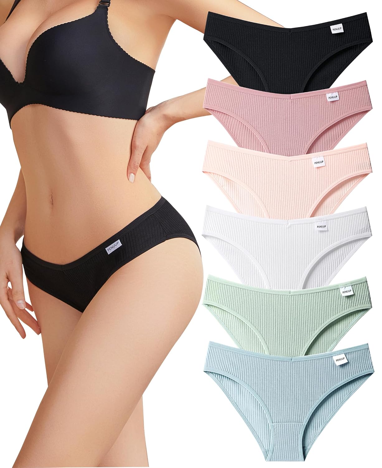 PENUUP Ribbed Bikini Underwear 6-Pack for Women