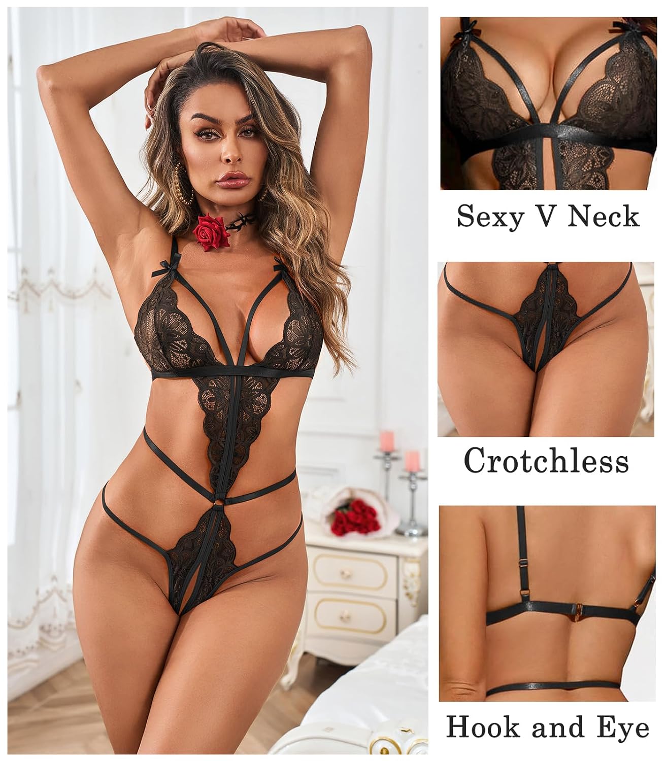Kolagri Women's Lace Deep V Bodysuit — image 4