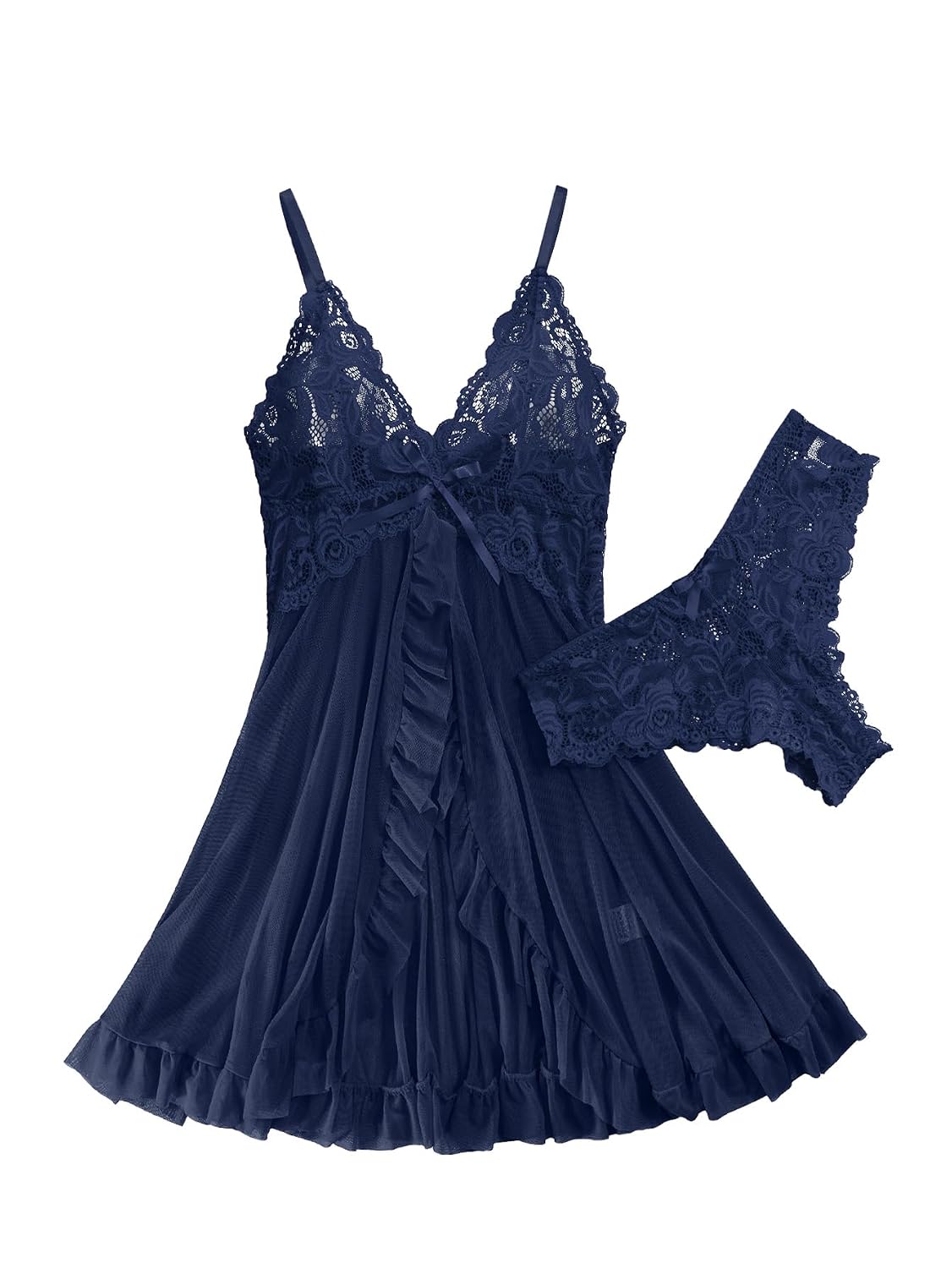 Foxiny Mesh Sheer Lace Babydoll Set