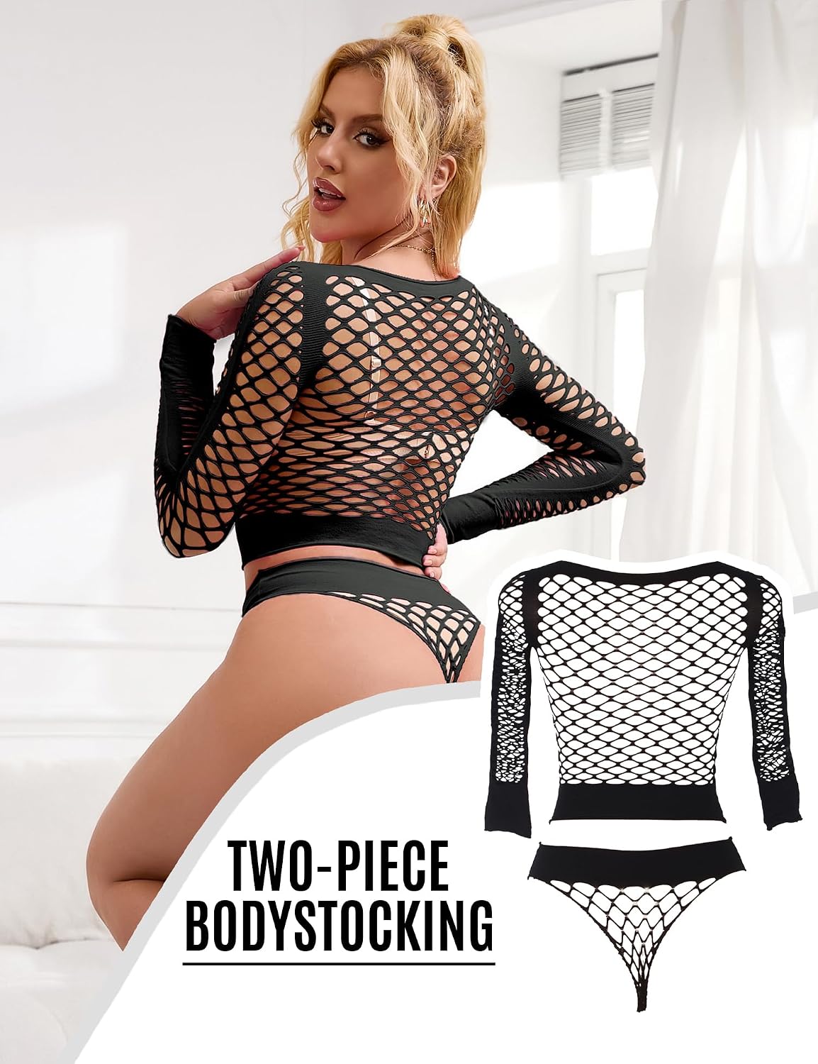 Women's Plus Size Fishnet Bodysuit Set — image 4