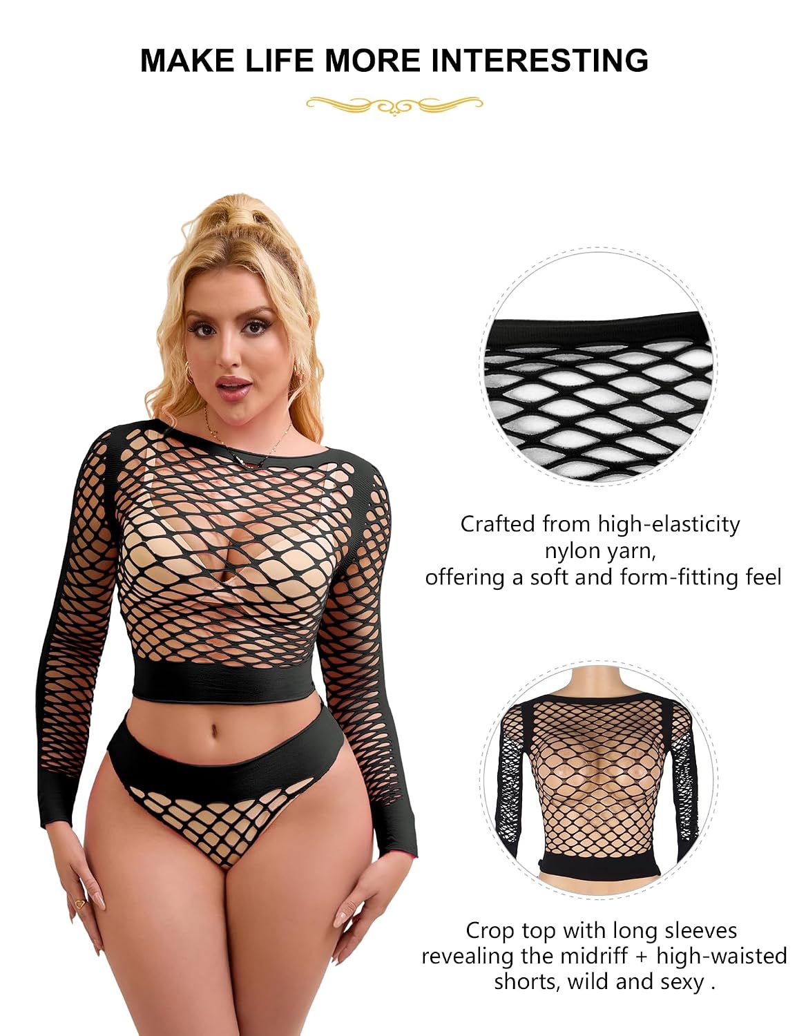Women's Plus Size Fishnet Bodysuit Set — image 5