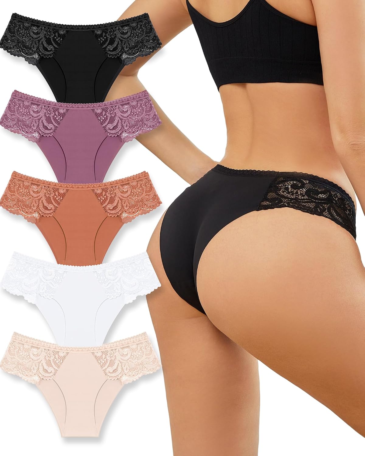 ROSYCORAL Lace Seamless Cheeky Panties 5-Pack