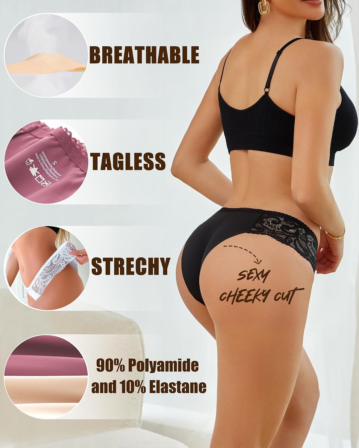ROSYCORAL Lace Seamless Cheeky Panties 5-Pack — image 5