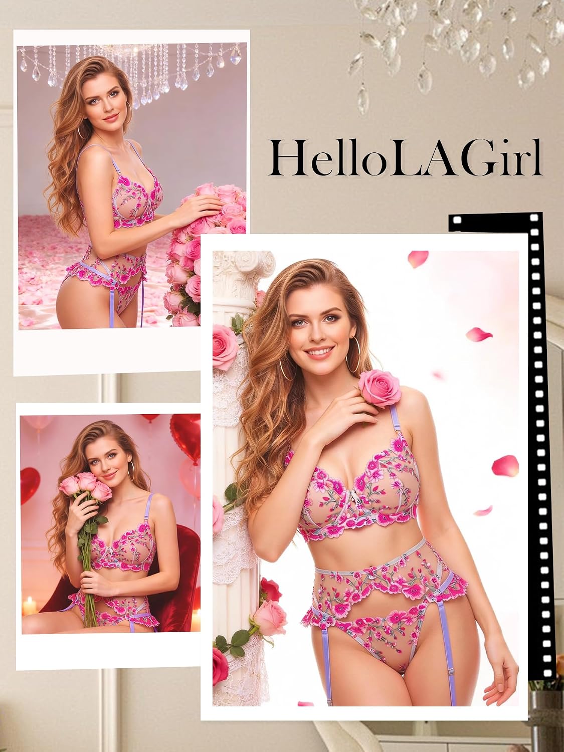HELLOLAGIRL Floral Embroidery Lingerie Set with Garter Belt — image 2