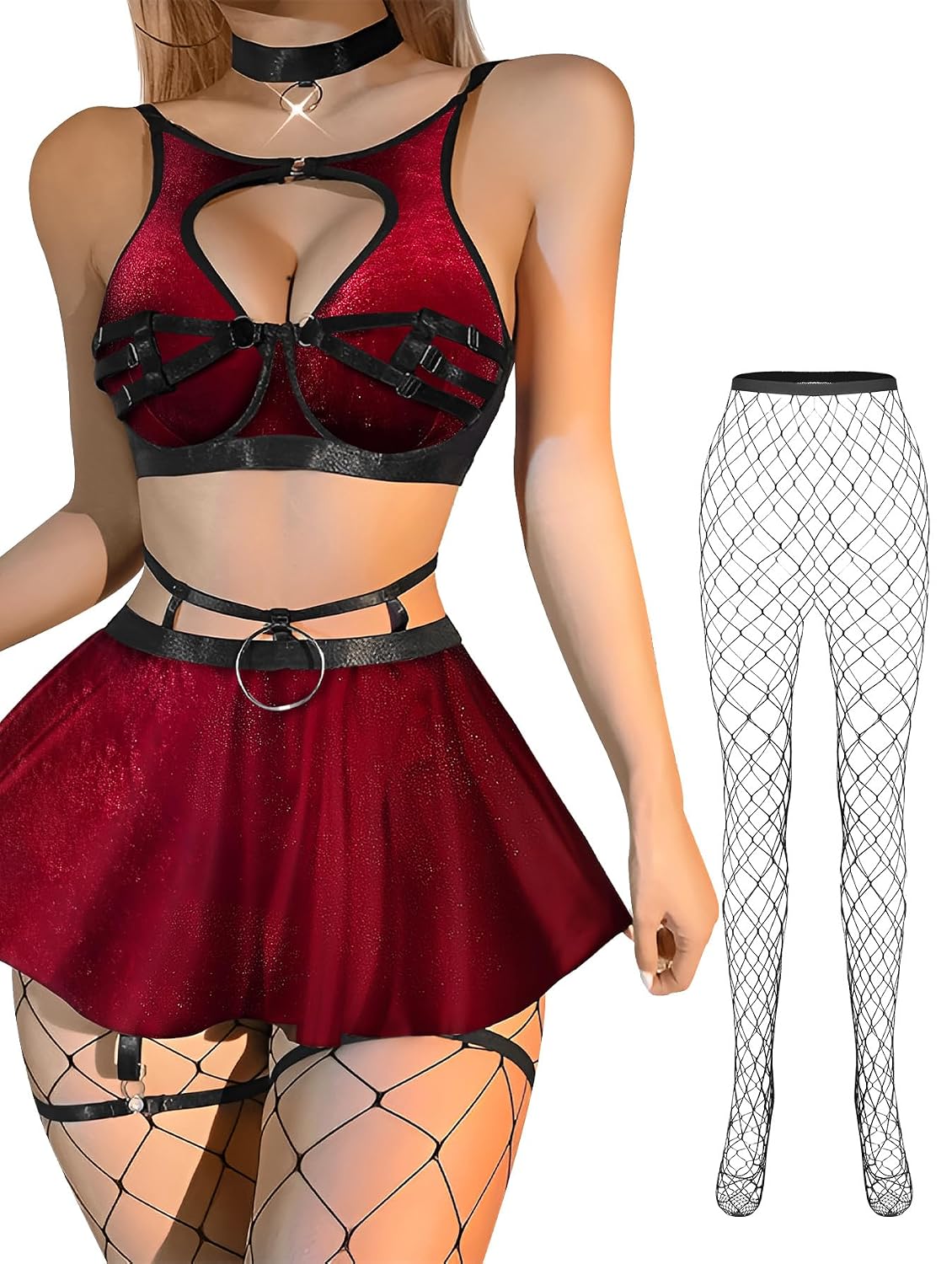 Lilosy 5-Piece Latex & Fishnet Lingerie Set — image 3