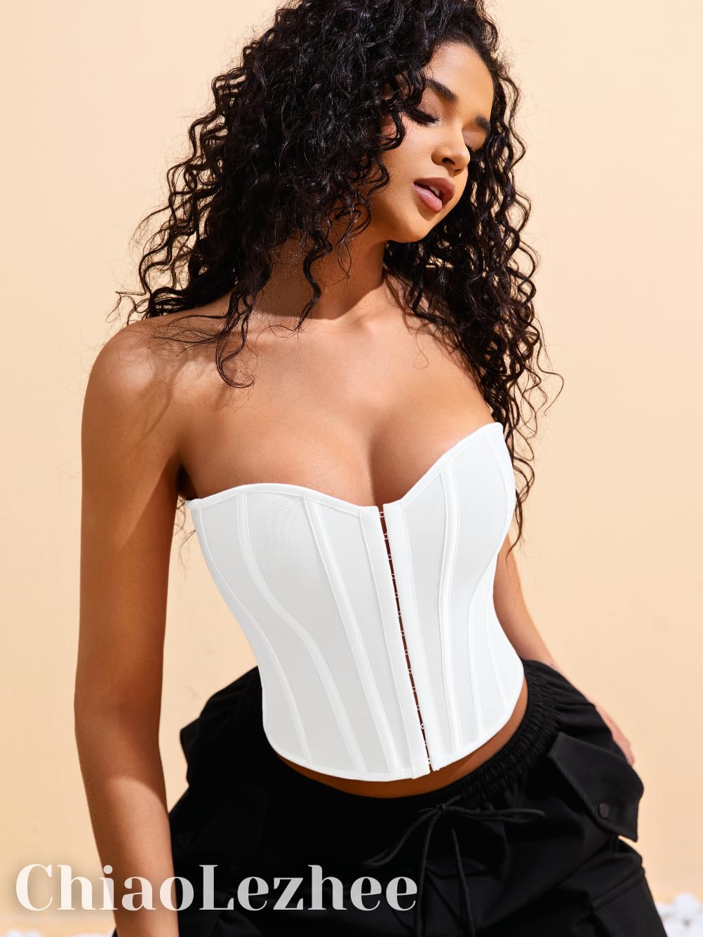 ChiaoLezhee Strapless Lace Up Corset Crop Top — image 7
