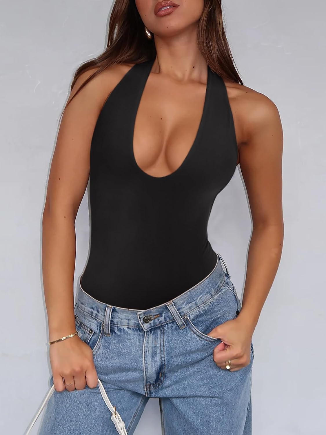 REORIA Women's Halter V-Neck Backless Bodysuit — image 7