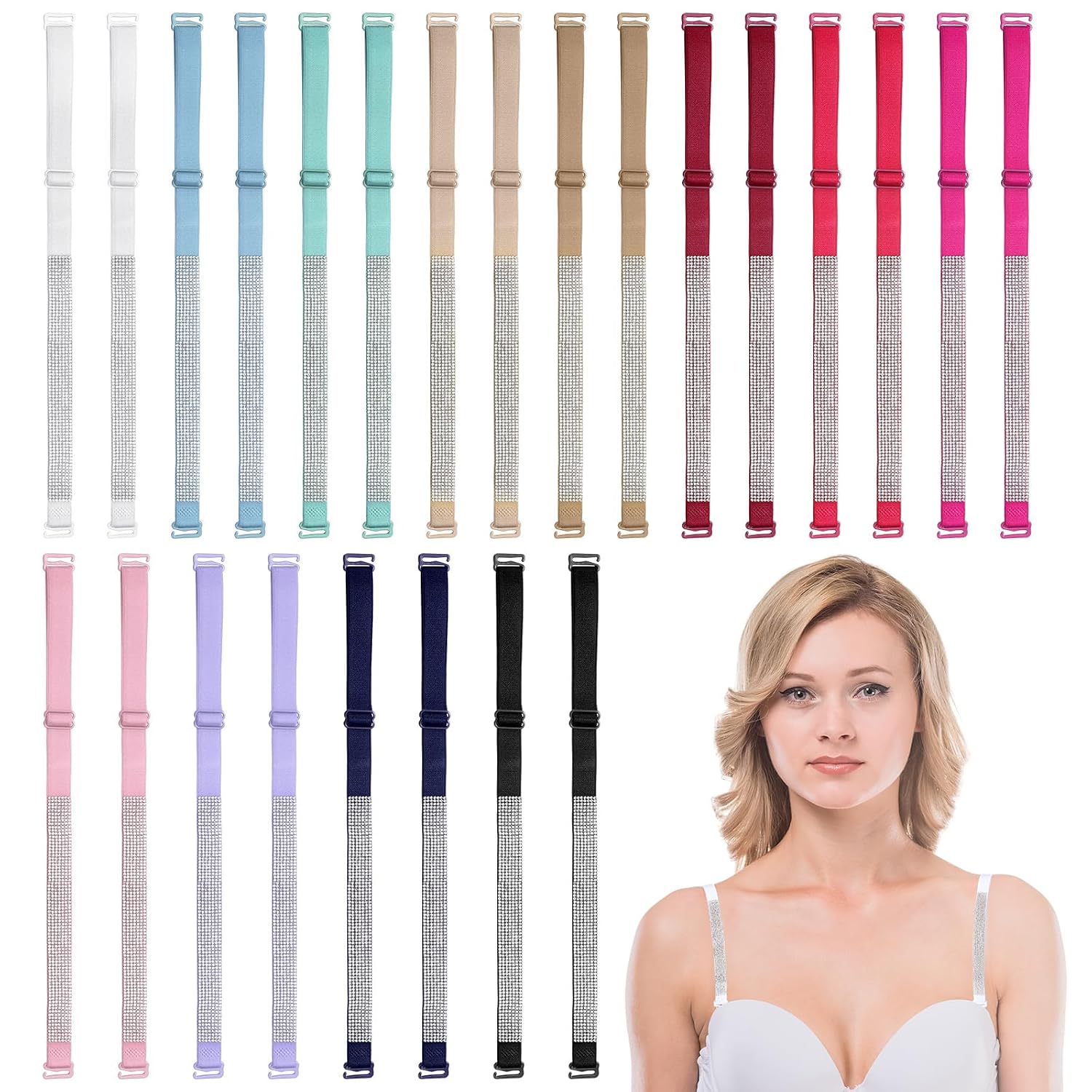 Shyyween Glitter Rhinestone Non-Slip Bra Straps