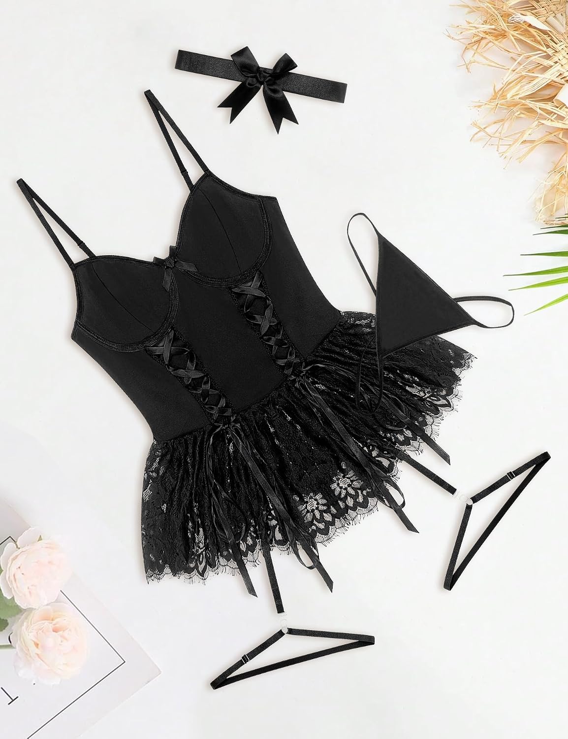 Mixxmix Lace Underwire Babydoll Bodysuit with Garter — image 6