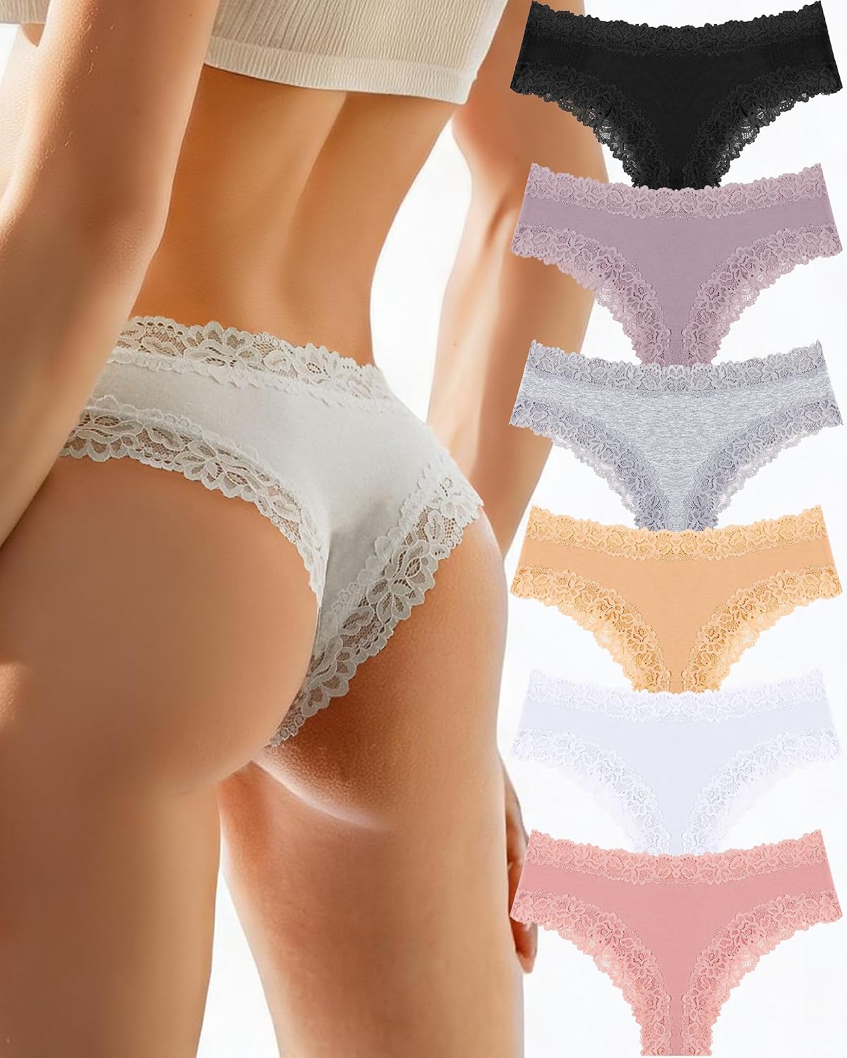 FINETOO Women's Lace Cheeky Low Rise Panties 6-Pack