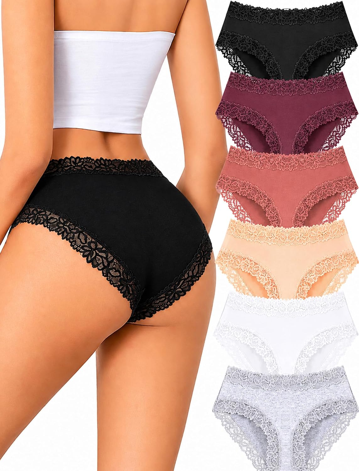 ALL OF SHE Women's Cheeky Lace Bikini Panties Pack