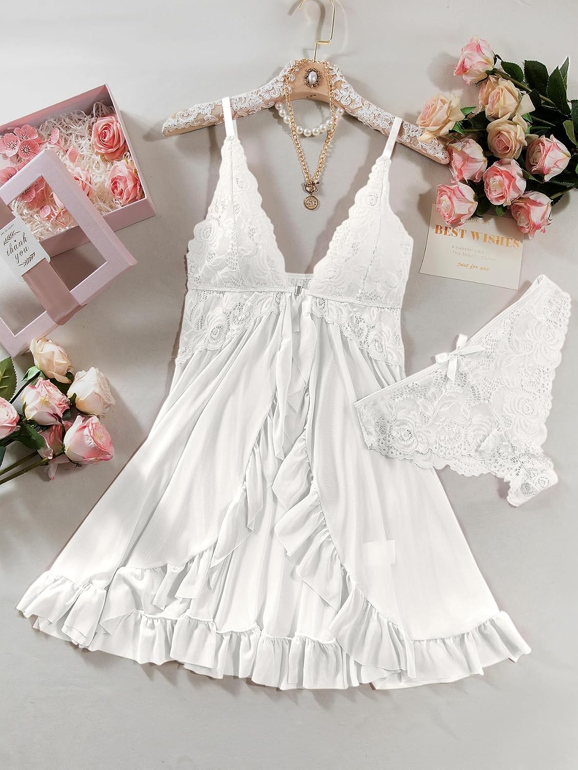 Foxiny 2-Piece Lace Babydoll Dress and Thong Set — image 5