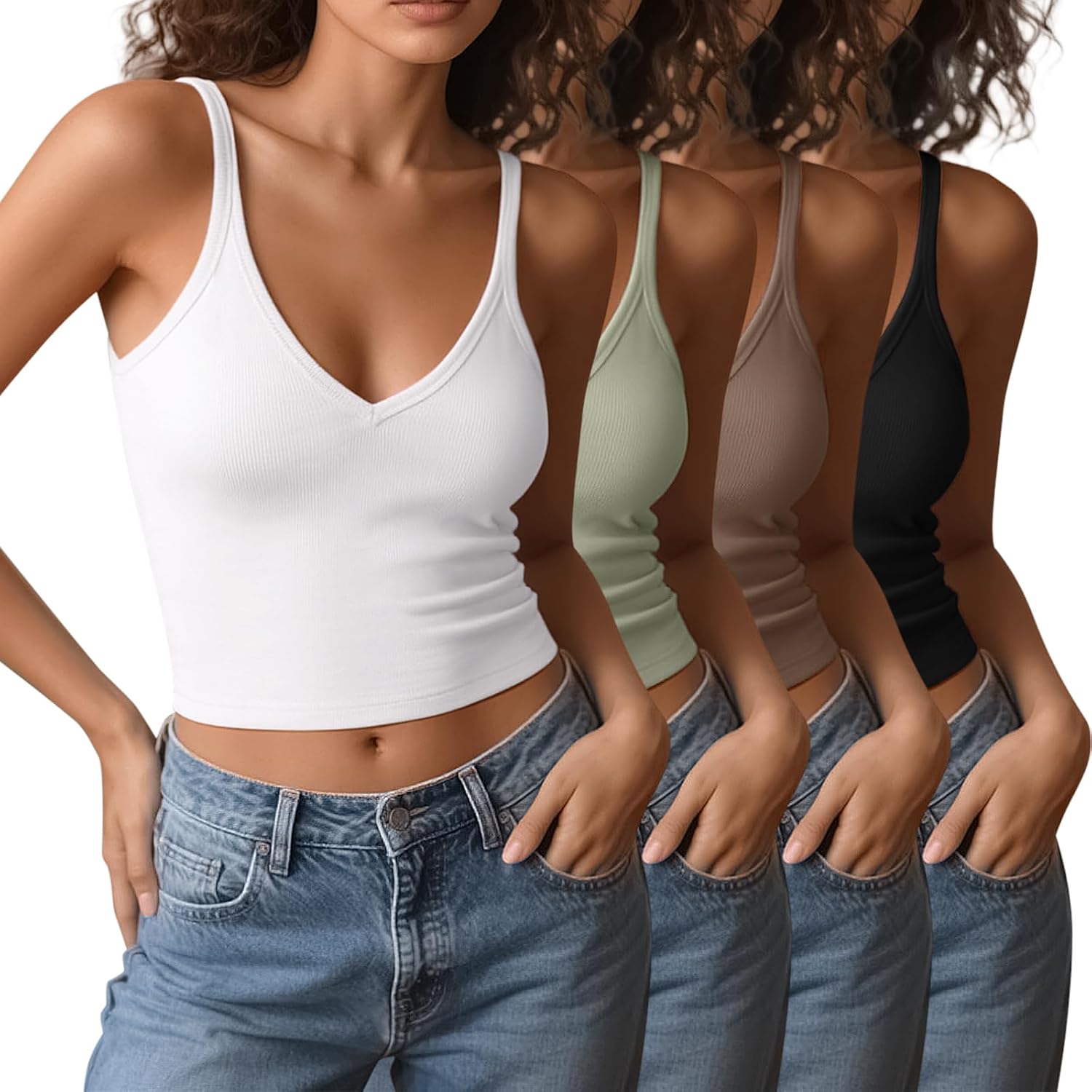 eQFeast 4-Piece Cotton Spaghetti Strap Crop Top