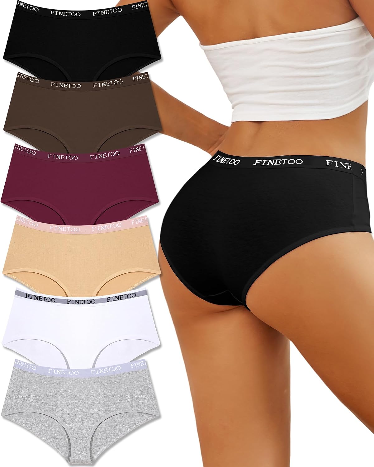 FINETOO Women's Cotton Hipster Panties 6 Pack