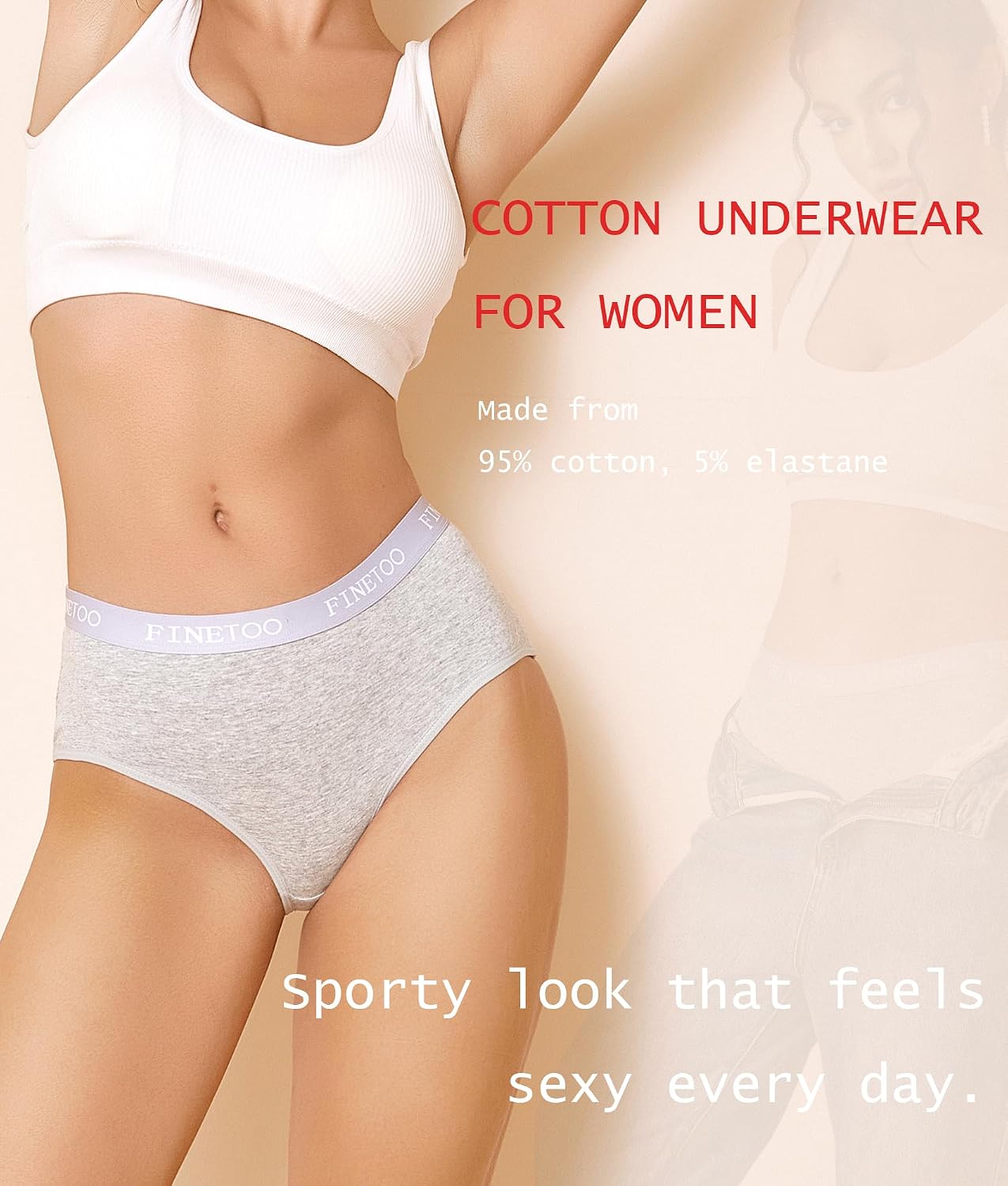 FINETOO Women's Cotton Hipster Panties 6 Pack — image 7