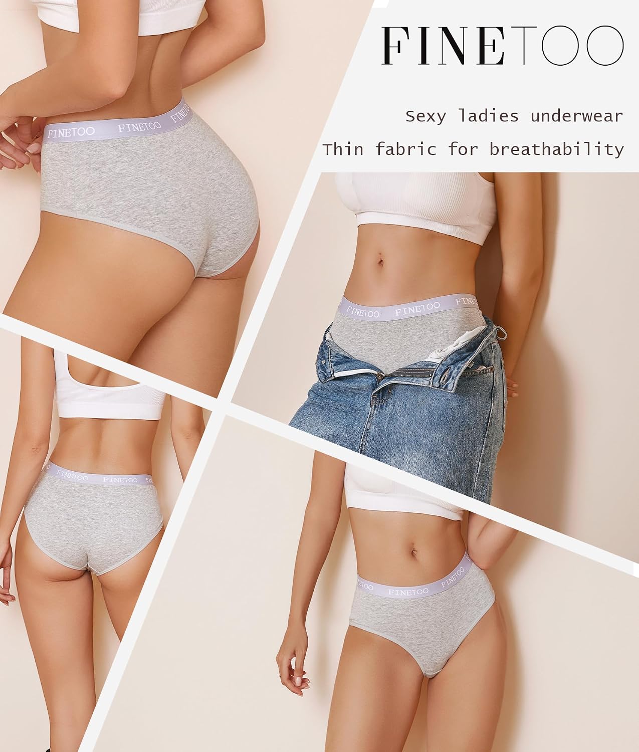 FINETOO Women's Cotton Hipster Panties 6 Pack — image 9