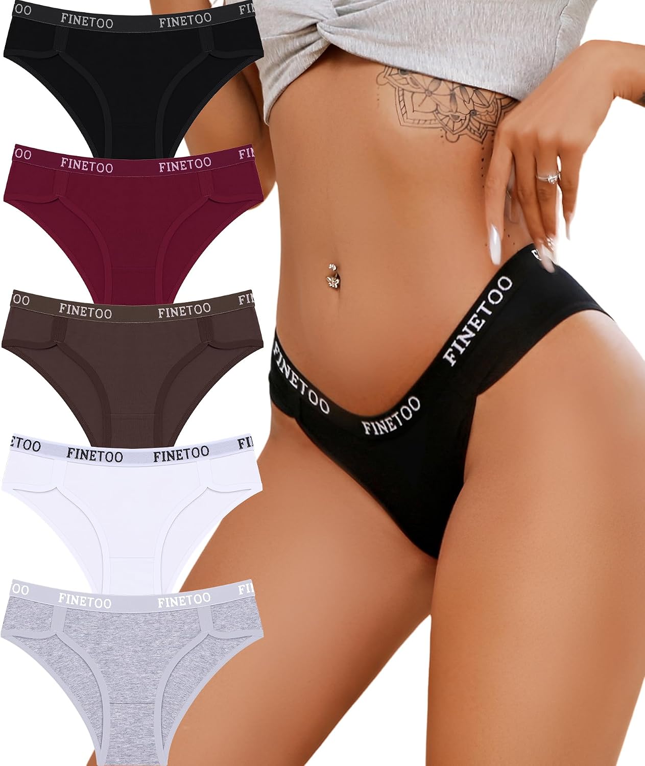 FINETOO Cheeky Cotton Bikini Panties 5-Pack