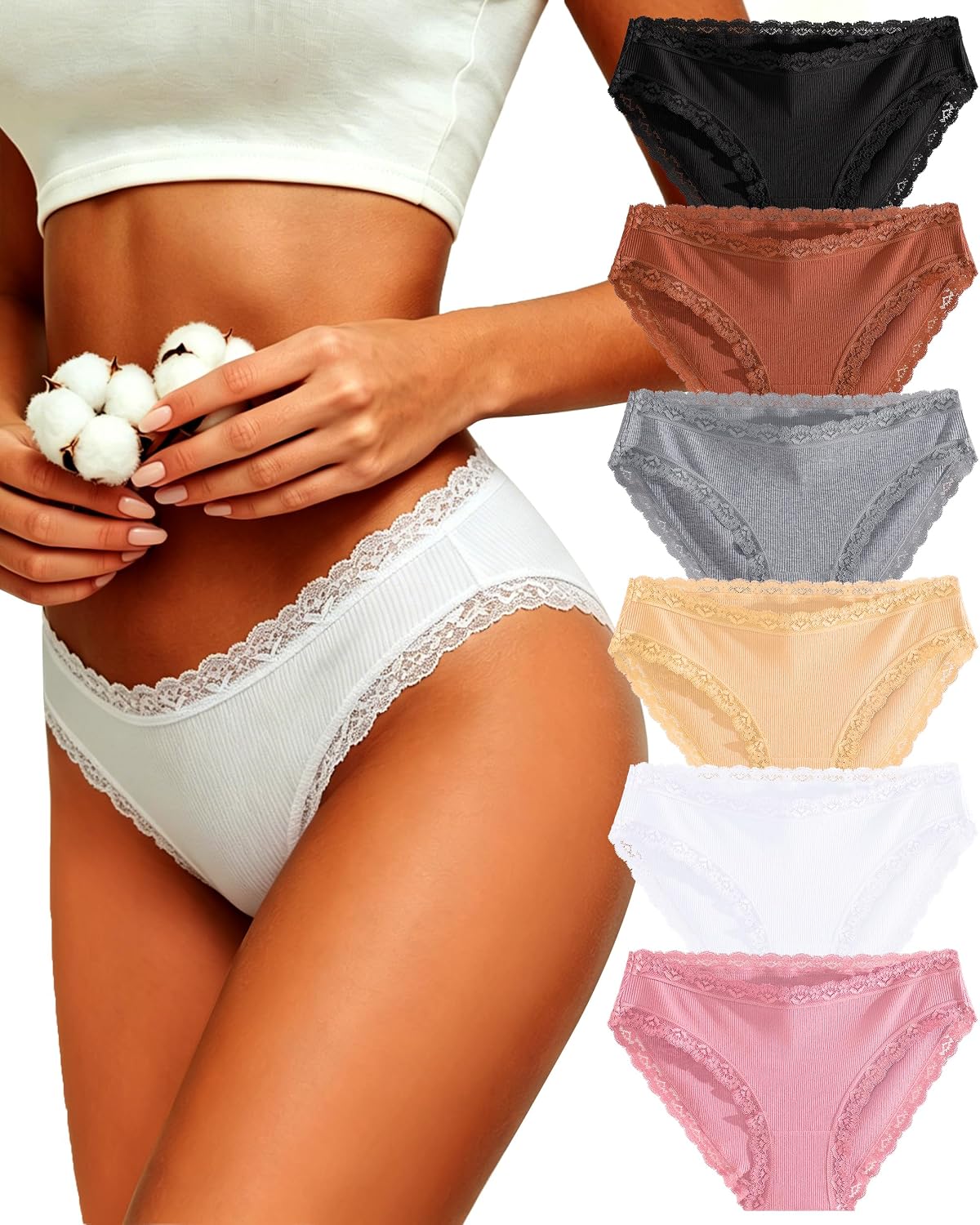 FINETOO Women's Lace Cheeky Bikini Panties 6-Pack