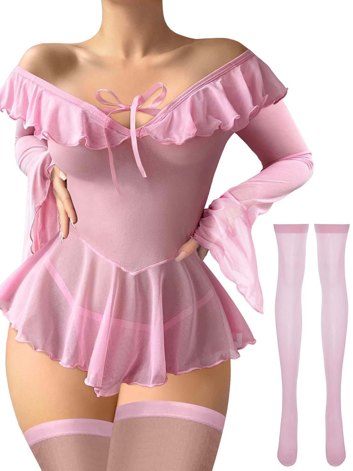 Foxiny Sheer Ruffle Long Sleeve Babydoll