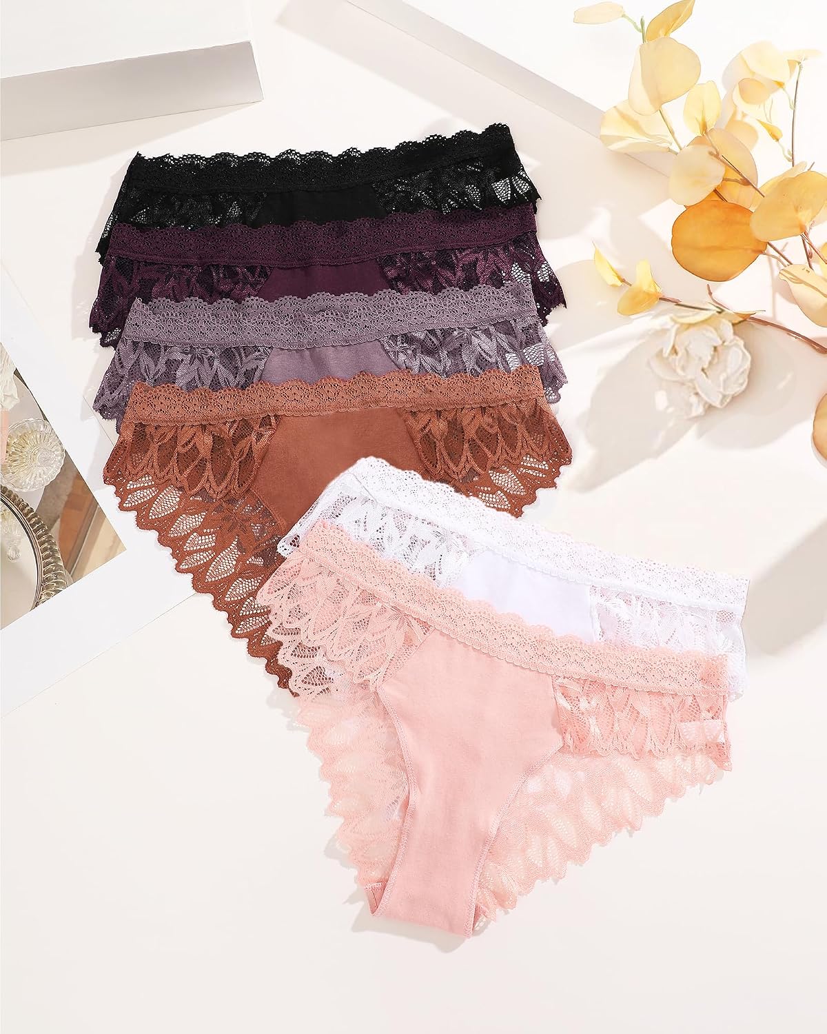 ROSYCORAL Cotton Lace Cheeky Bikini Panties 6-Pack — image 2