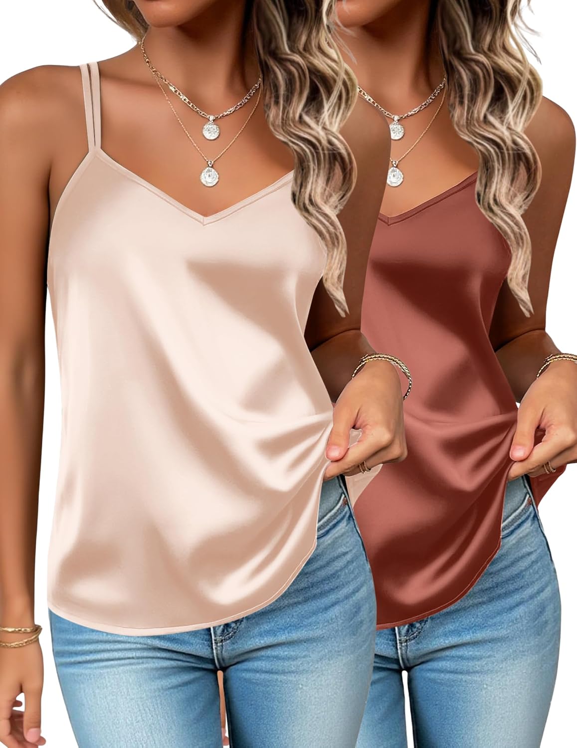 Zeagoo Silk Camisole V Neck Cross Back Tank