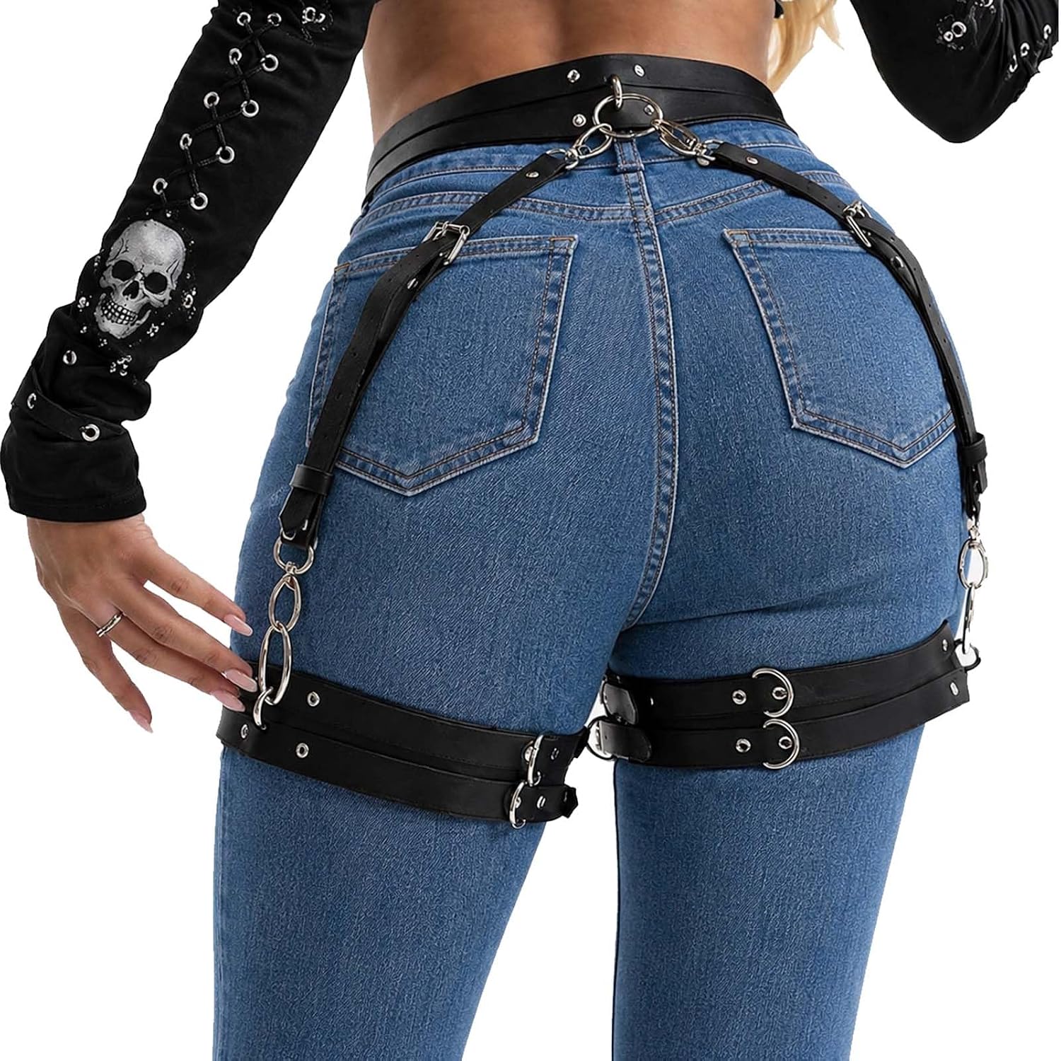 Aimery Gothic Leather Thigh Harness Garter Belt