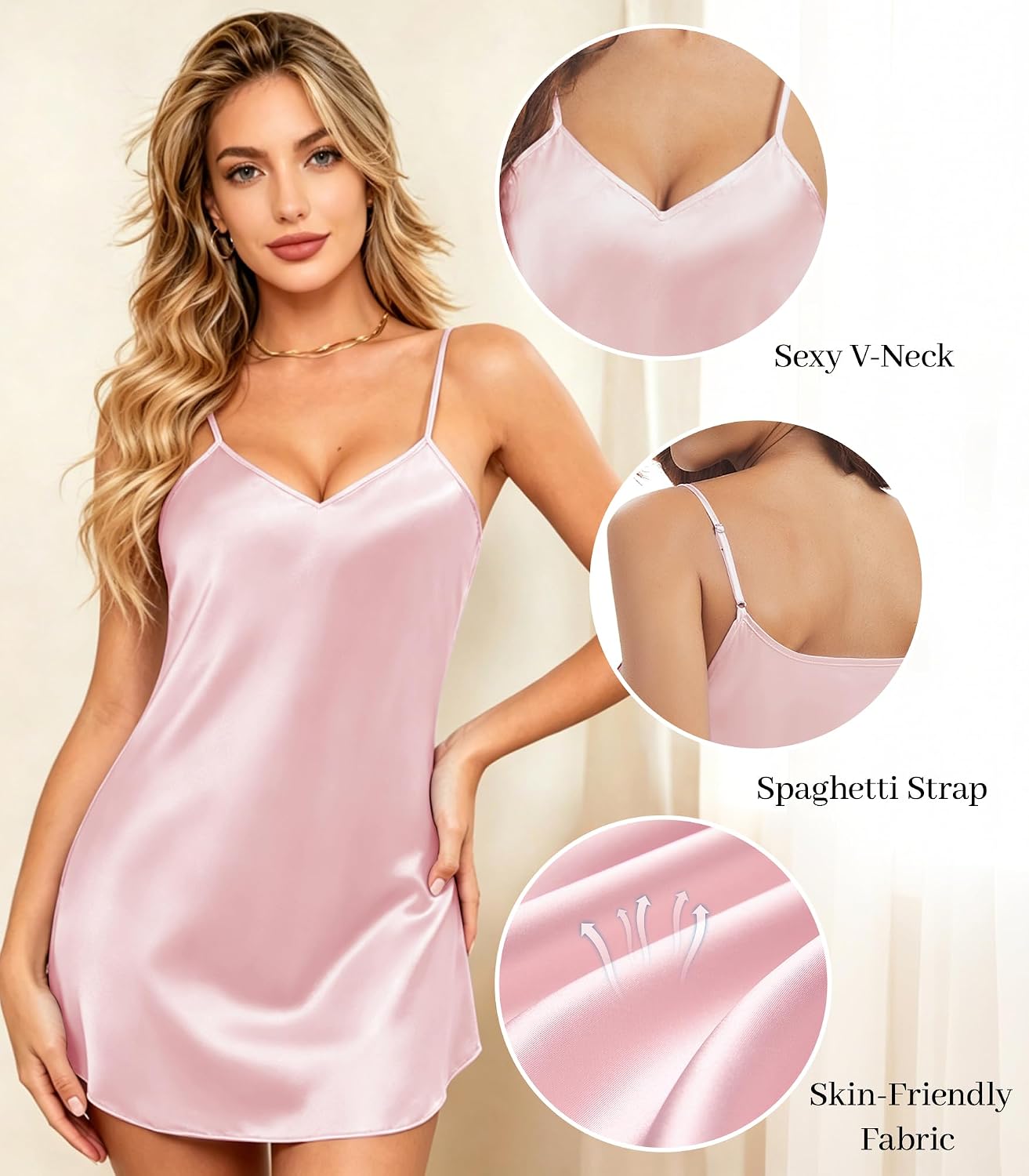 ETOSELL Satin Nightgown Slip Dress for Women — image 2