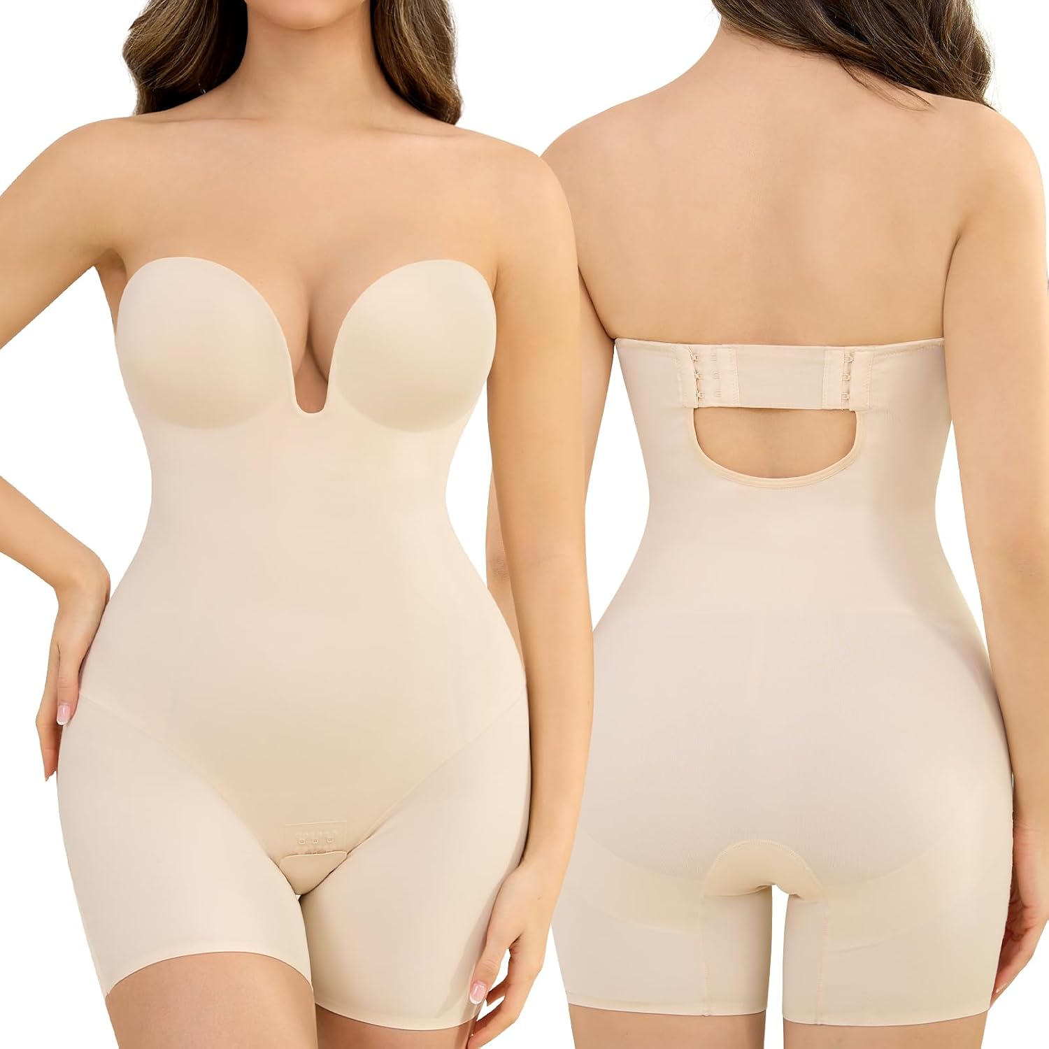 Slimers Strapless Deep-Plunge Bodysuit Shaper