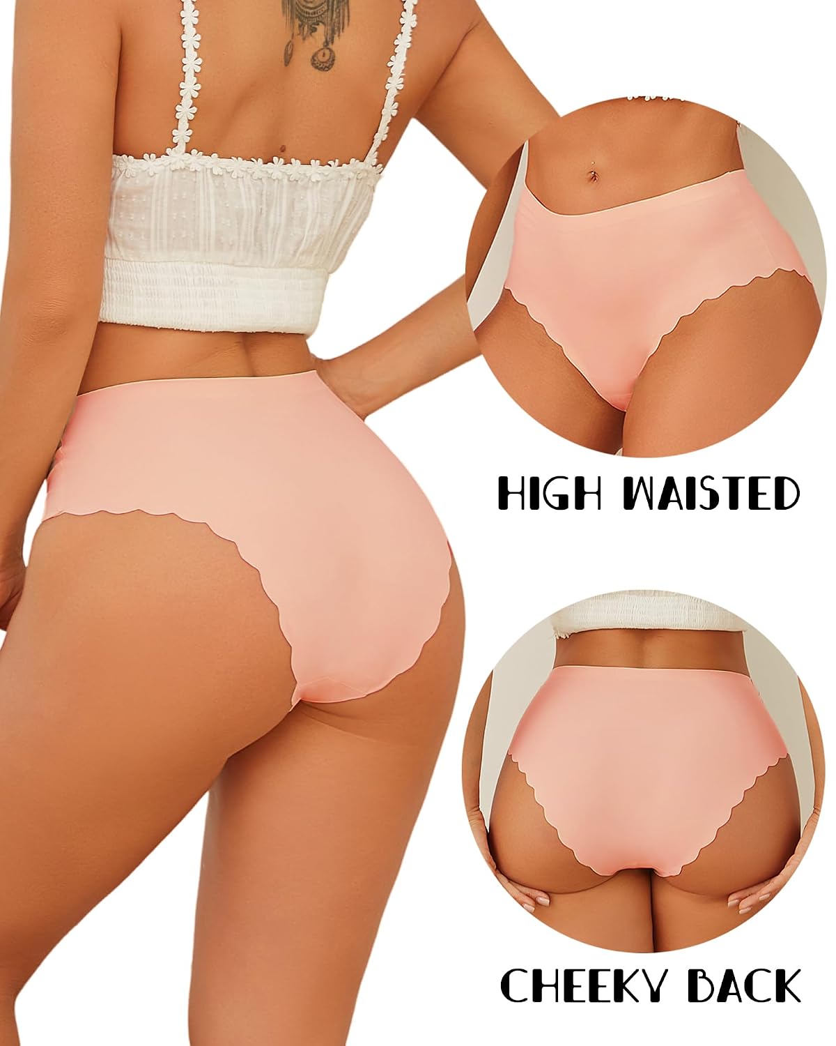FINETOO High Waisted Seamless Cheeky Bikini 5 Pack — image 4
