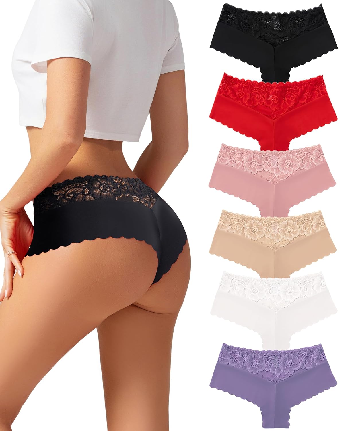 PENUUP Lace Cheeky Panties for Women 6 Pack