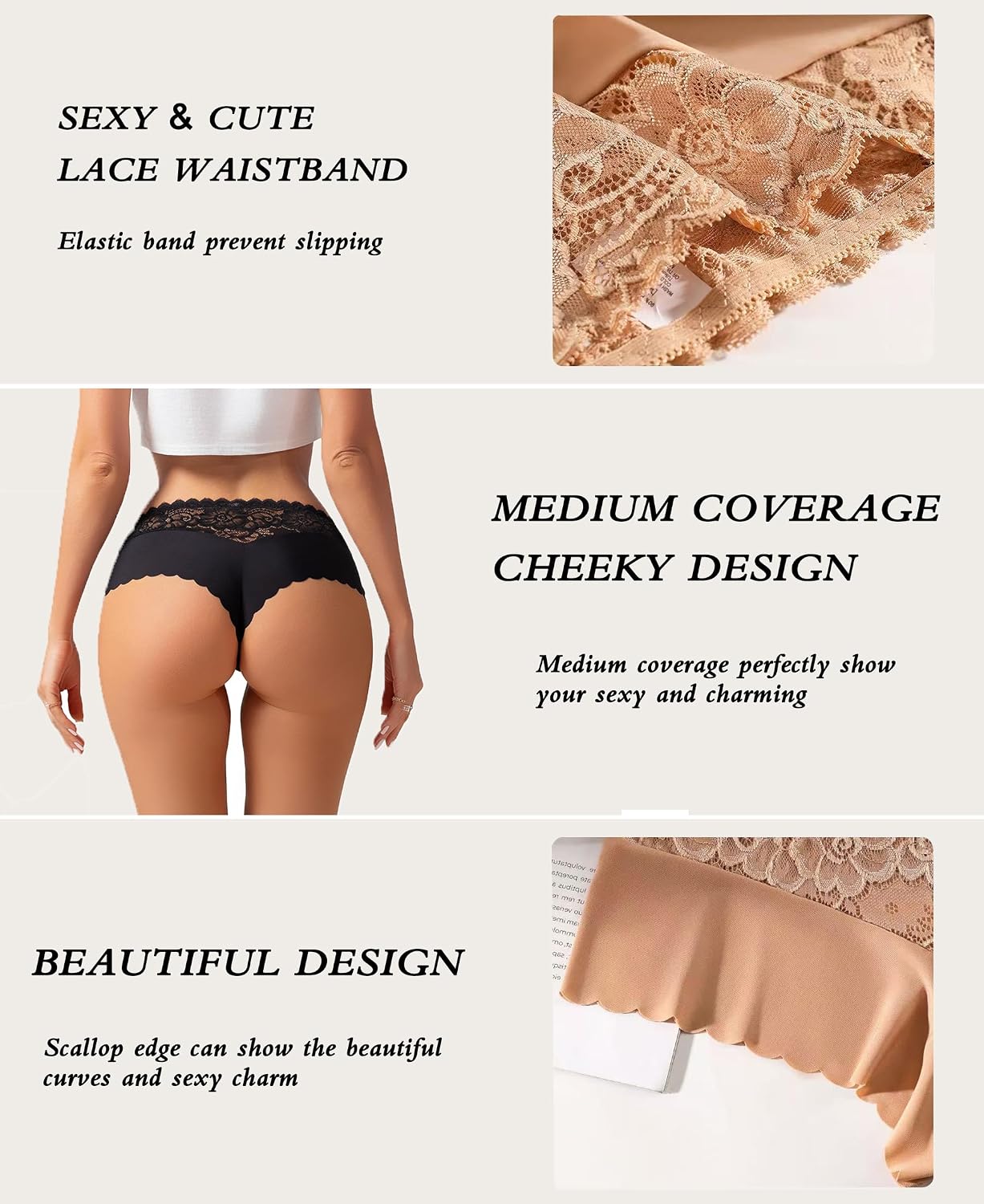 PENUUP Lace Cheeky Panties for Women 6 Pack — image 4